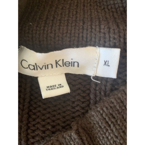 Men's Calvin Klein XL Extra Large Brown Cotton Knit Long Sleeve V-Neck Sweater - Picture 6 of 7